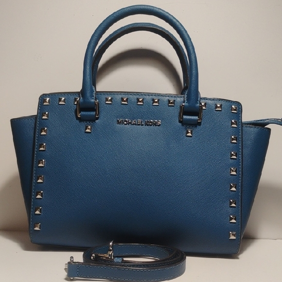 Michael Michael Kors Selma Stud Medium Top Zip Saffiano Leather Satchel - Picture 1 of 9